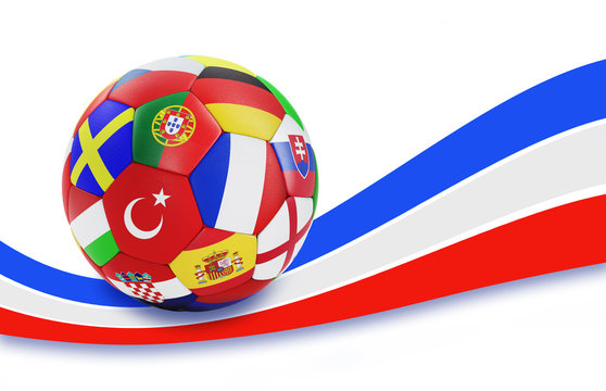 Fu&szlig;ball mit Nationalflaggen auf Tricolore