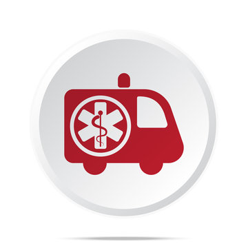 Red Ambulance icon on white web button
