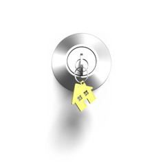 Door lock and key with house shape keyring