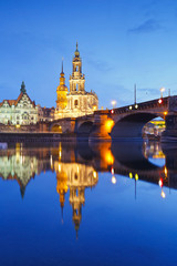 View of the old town of Dresden over river Elbe, Germany.