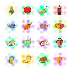 Food icons set, pop-art style