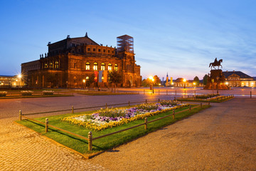 View of the Semperoper theatre in the old town of Dresden, Germany.