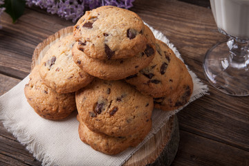 Stack of cookies with glass of milk