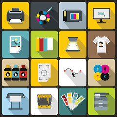 Printing icons set, flat style