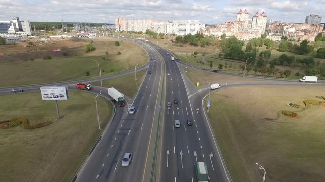 Highway overpass aerial stock footage Minsk, Belarus