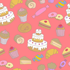 Seamless pattern with sketched sweets