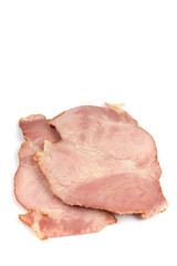 Sliced cooked smoked ham over white