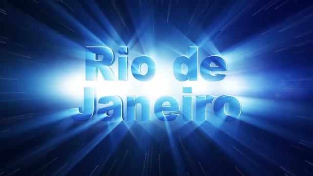 RIO DE JANEIRO Text Animation Lights Rays Explosion, Loop, 4k
