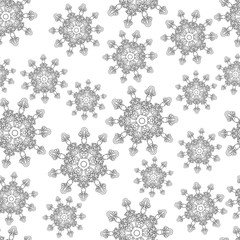 Seamless black and white pattern with flowers