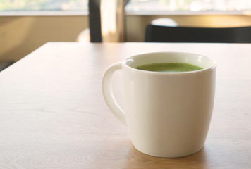 hot green tea latte, vintage effect