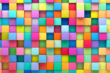 Abstract background of multi-colored cubes, 3D illustration