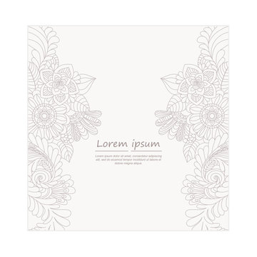 Vector card template with floral pattern. Hand drawn zentangle background
