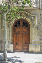 Art deco wooden door in Barcelona