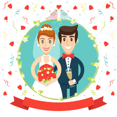 Vector wedding invitation. wedding card. bride and groom. Wedding in flat style