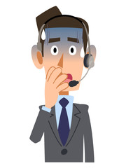 ヘッドセットを装着したビジネスマンが青ざめる
