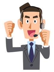 ヘッドセットを装着したビジネスマンが青ざめる
