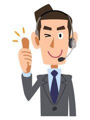 ヘッドセットを装着したビジネスマンが青ざめる
