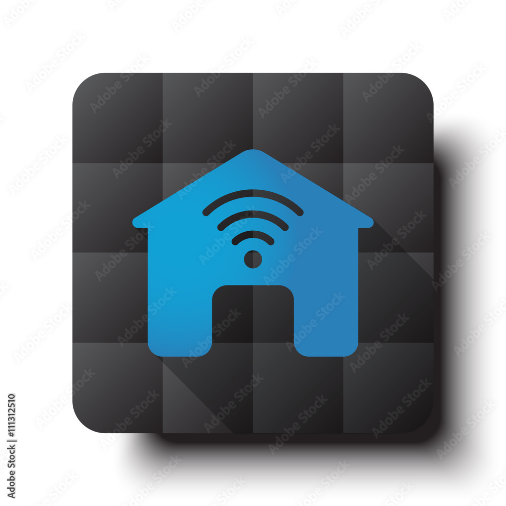 Wall mural flat smart home icon on black app button with drop shadow