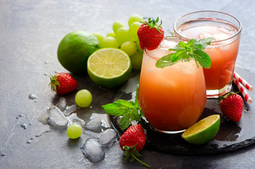 Fresh strawberry drink, refreshing lemonade