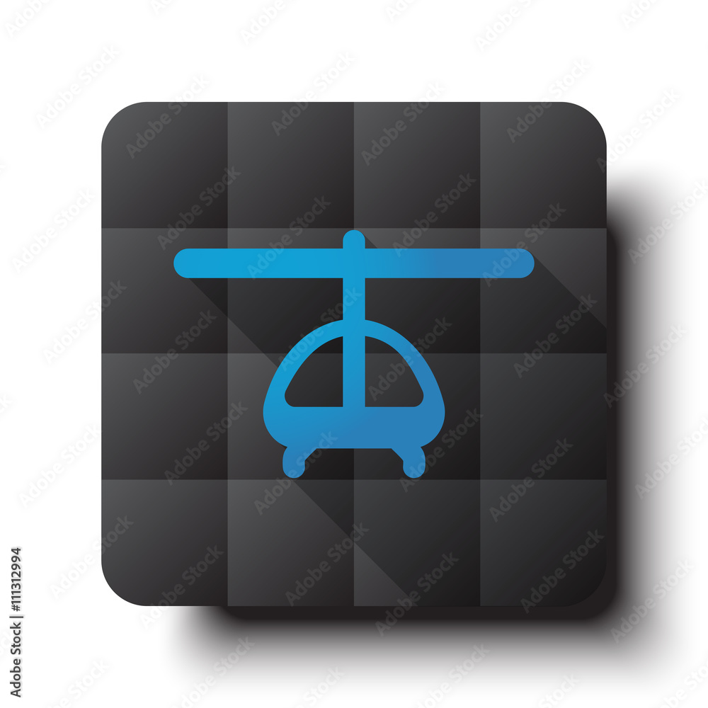 Wall mural flat helicopter icon on black app button with drop shadow