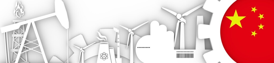 Energy and Power icons set. Header banner with China flag