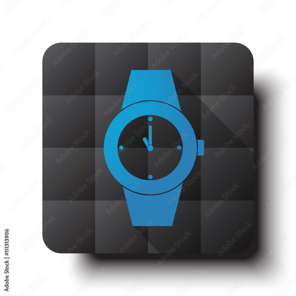 Wall mural flat wrist watch icon on black app button with drop shadow
