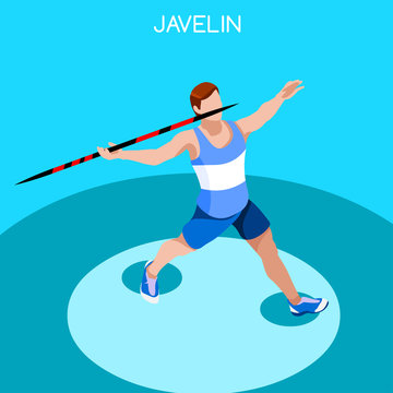 Athletics Javelin Summer Games Icon Set.3D Isometric Athlete.Sporting Championship International Athletics Competition.Sport Infographic Athletics High Jump Vector Illustration