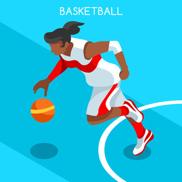 Basketball Player Athlete Summer Games Icon Set.3D Isometric Black Basketball Player Athlete.United States USA Sporting Competition.Sport Basket Infographic Basketball Vector Illustration.