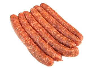 Sausages Made Of  Chorizo Mince In Natural Casing White Isolated
