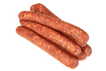Sausages Made Of  Chorizo Mince In Natural Casing White Isolated