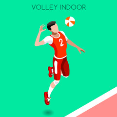 Fototapeta na wymiar Volleyball Player Summer Games Icon Set.3D Isometric Beach Volleyball.Sporting Championship International Beach Volley Competition.Sport Infographic Volley Vector Illustration