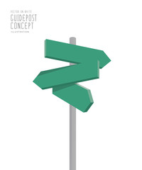 Blank green guidepost direction arrows for many way to the desti