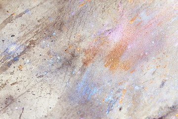 abstract painting with blurry and stained structure. metal rust effect with glitter grains. Painting on old paper.