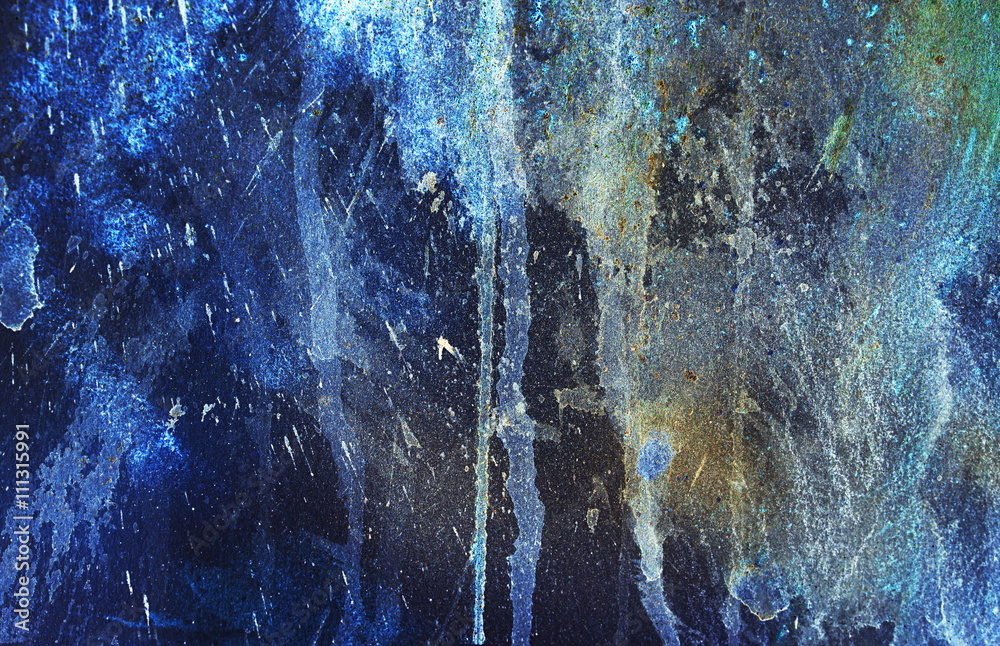 Poster abstract painting with blurry and stained structure. Color effect and Computer collage. winter freeze effect.