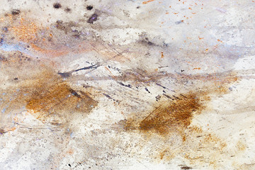 abstract painting with blurry and stained structure. metal rust effect with glitter grains.