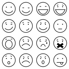 Vector Set of 16 Outline Emoticons