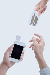 Mobile Credit Card Reader on white background, payment is easy for customers