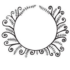 Vector black line floral frame with leaves