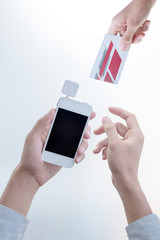 Mobile Credit Card Reader on white background, payment is easy for customers