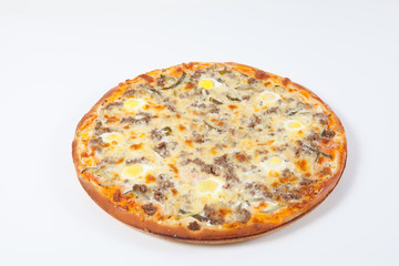 Prepared pizza on white background