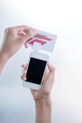 Mobile Credit Card Reader on white background, payment is easy for customers