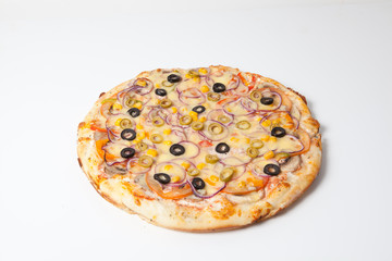 Fresh pizza on white background