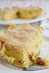 potatoes timbale stuffed with mozzarella and cured ham