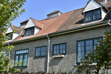 Chassis typiques peints en noir et vert de la cit&eacute;-jardin du Logis &agrave; Watermael-Boitsfort 