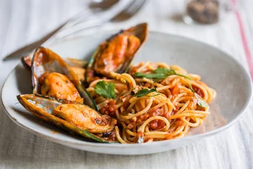 Zelfklevend Fotobehang Schaaldieren Spaghetti Marinara