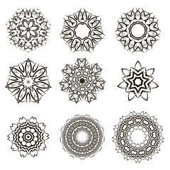 Round Geometric Ornaments Set Isolated on White Background