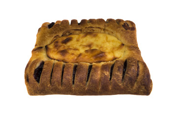 Roll out puff pastry on a white background.