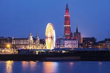 Fotobehang Panorama of Antwerp across Scheldt River © Henryk Sadura