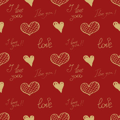 Seamless pattern from hand drawn hearts. Happy Valentine's Day.