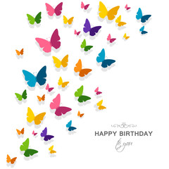 Obraz na płótnie Canvas Vector Illustration of a Happy Birthday Greeting Card with Colorful Paper Butterflies